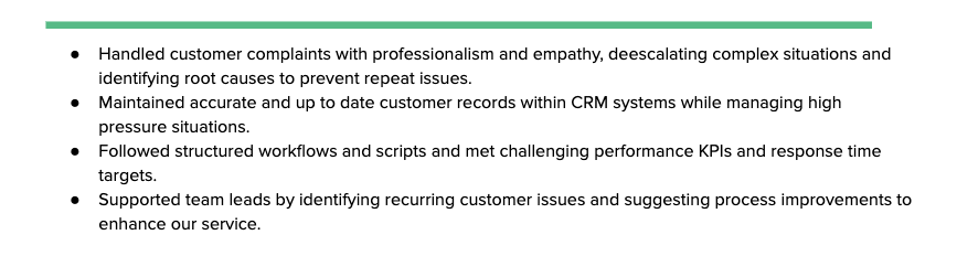 Strategic CV experience section, page two