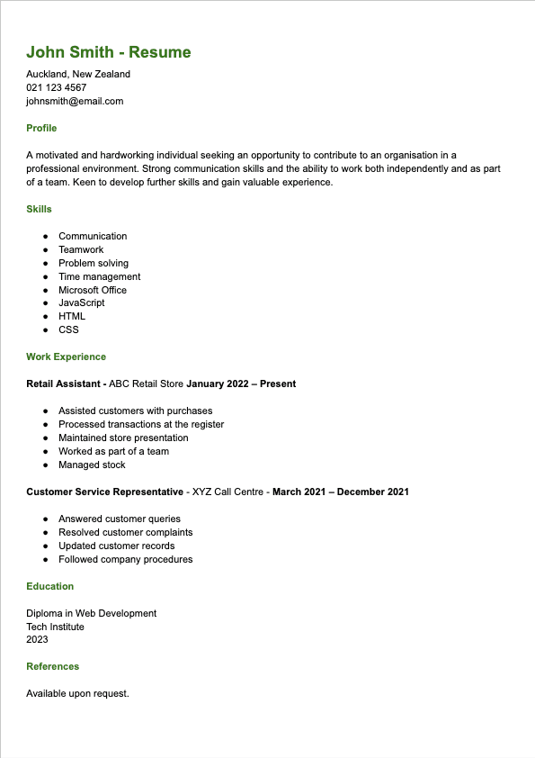 A full-page generic CV that is tidy but not strategic